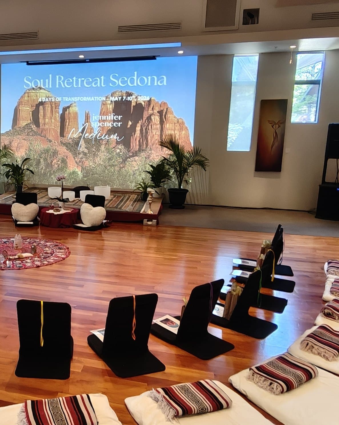 A room set with chairs in a circle before a session